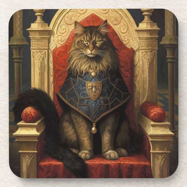 Noble Maine Coon Cat Throne Art Print Beverage Coaster (Front)