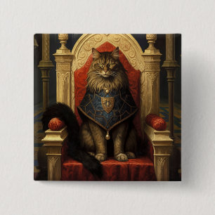 Noble Maine Coon Cat Throne Art Print Button