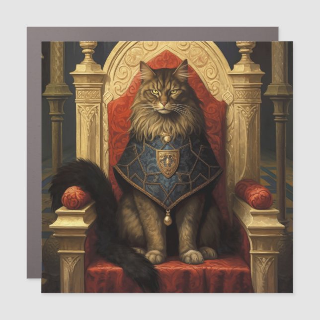 Noble Maine Coon Cat Throne Art Print Car Magnet (Front)