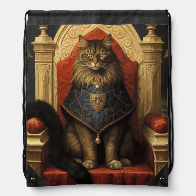 Noble Maine Coon Cat Throne Art Print Drawstring Bag (Front)
