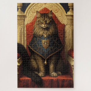 Noble Maine Coon Cat Throne Art Print Jigsaw Puzzle