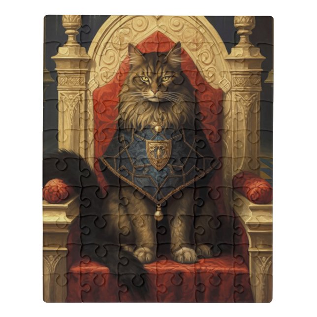 Noble Maine Coon Cat Throne Art Print Jigsaw Puzzle (Puzzle Vertical)