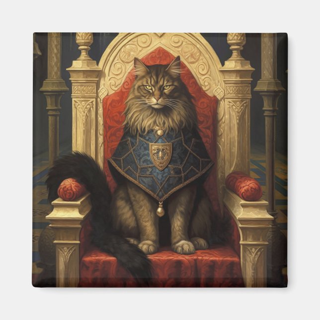 Noble Maine Coon Cat Throne Art Print Magnet (Front)