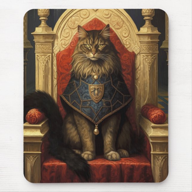 Noble Maine Coon Cat Throne Art Print Mouse Pad (Front)