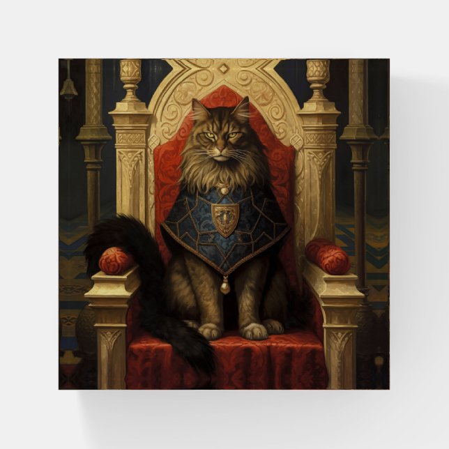 Noble Maine Coon Cat Throne Art Print Paperweight (Front)