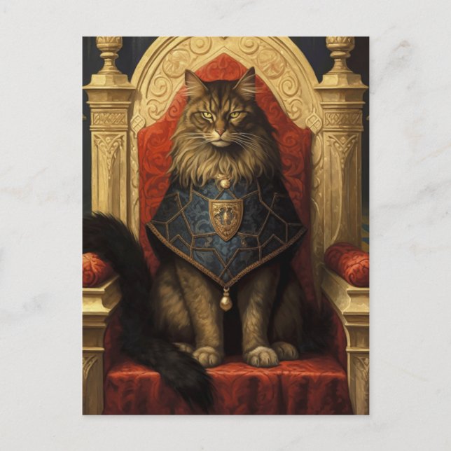 Noble Maine Coon Cat Throne Art Print Postcard (Front)