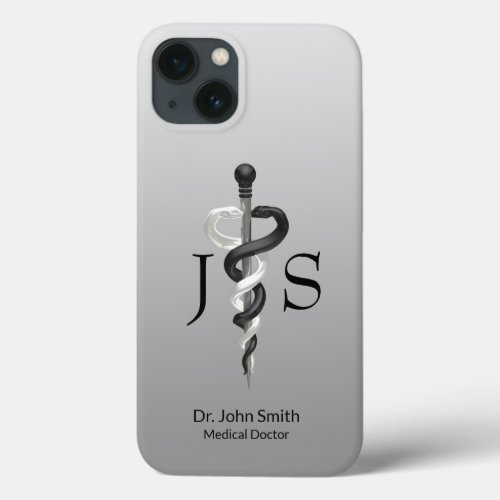 Noble Medical Classy Elegant Black White Asclepius iPhone 13 Case