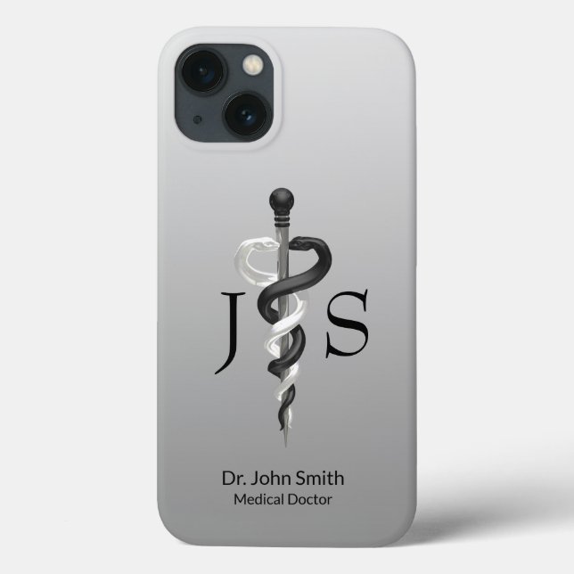 Noble Medical Classy Elegant Black White Asclepius Case-Mate iPhone Case (Back)