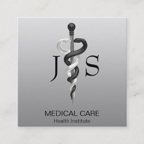 Noble Medical Classy Elegant Black White Asclepius Square Business Card