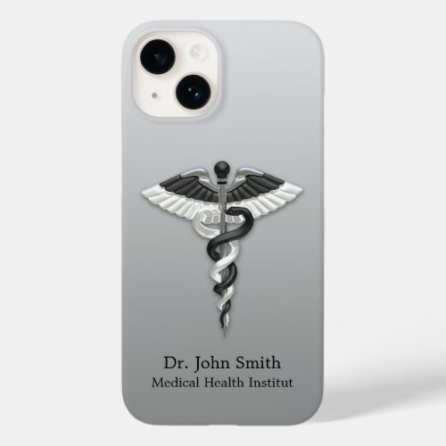Noble Medical Classy Elegant Black White Caduceus Case_Mate iPhone 14 Case
