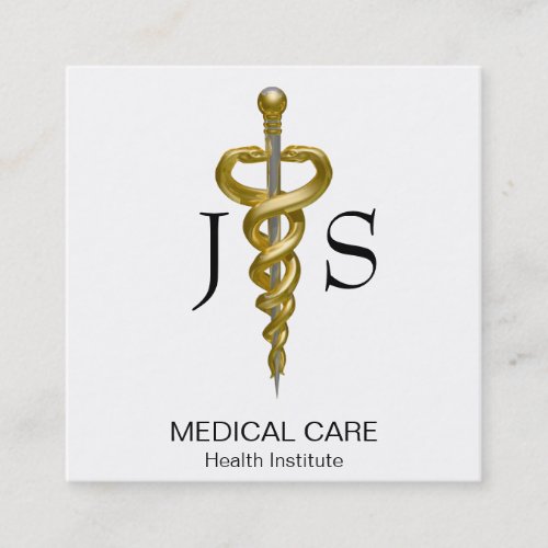 Noble Medical Classy Elegant Gold Silver Asclepius Square Business Card