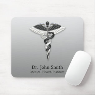 Noble Medical Elegant Black White Caduceus Classy Mouse Pad