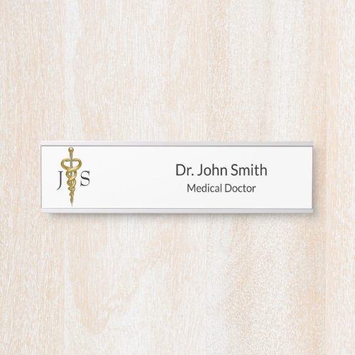 Noble Medical Elegant Gold Silver Asclepius Classy Door Sign