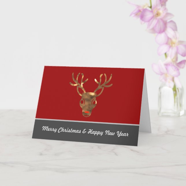 Noble Merry Christmas with red nose reindeer! Card (Orchid)