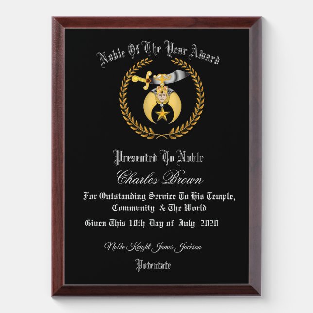 Noble of the year Award Plaque (Vertical)