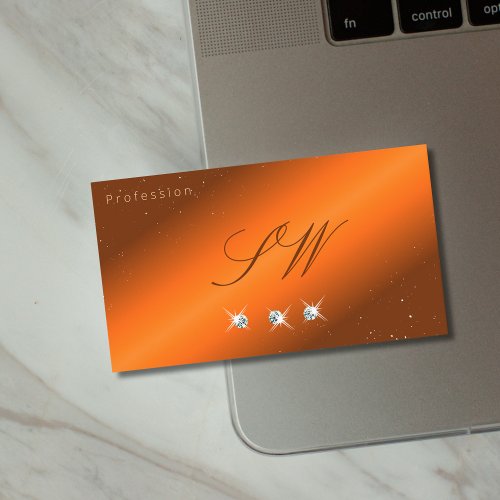 Noble Orange and Brown Sparkling Diamonds Initials Business Card