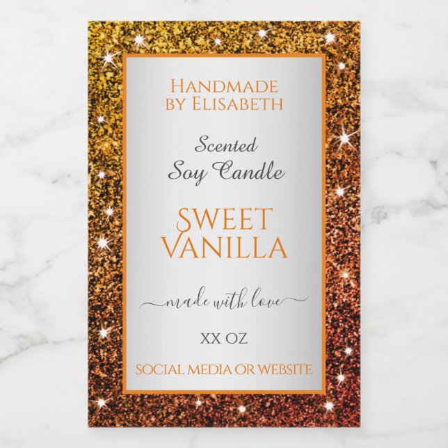 Noble Orange Faux Glitter Product Labels Beauty & (Single Label)