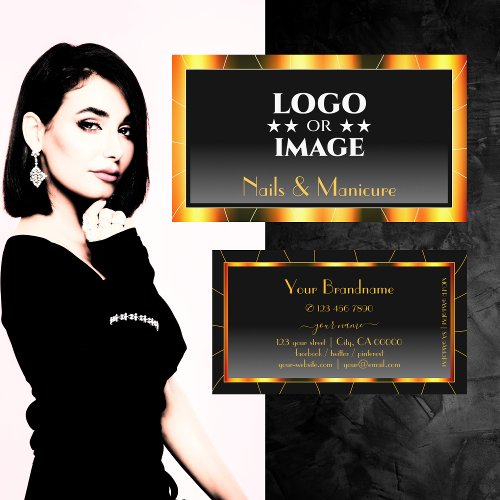 Noble Orange Frame Black Gradient with Logo Luxury Business Card