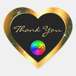 Noble Orange Glitter Frame Thank You with Logo Heart Sticker