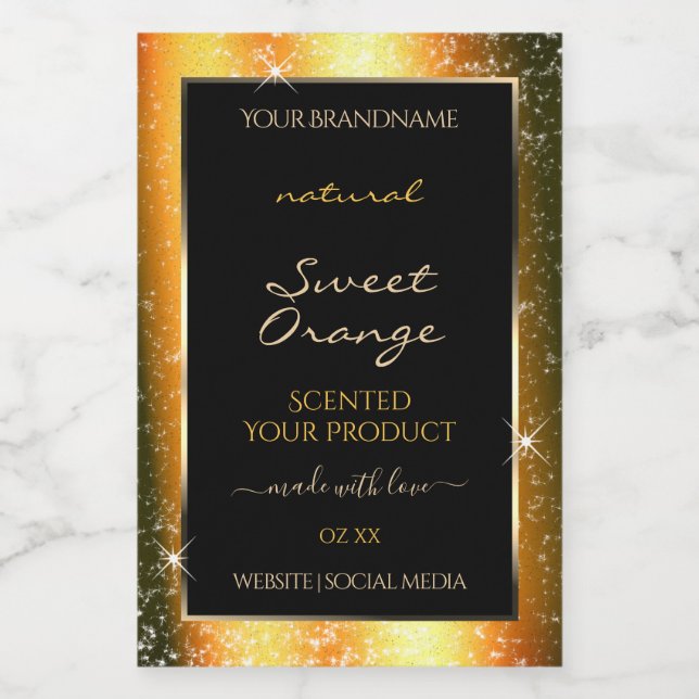 Noble Orange Sparkle Glitter Frame Product Label (Single Label)