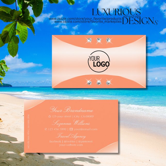 Noble Peach with Sparkling Diamonds and Logo Business Card (Creator Uploaded)