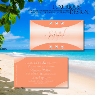 Noble Peach with Sparkling Diamonds and Monogram Business Card