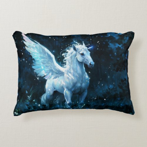Noble Pegasus in a Midnight Glade Accent Pillow