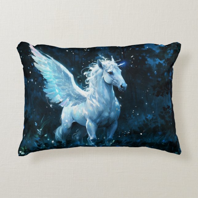 Noble Pegasus in a Midnight Glade Accent Pillow (Front)