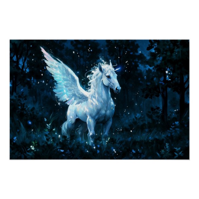 Noble Pegasus in a Midnight Glade Poster (Front)