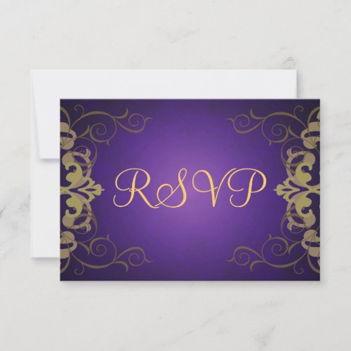 Noble Purple &amp; Gold Scroll RSVP Card