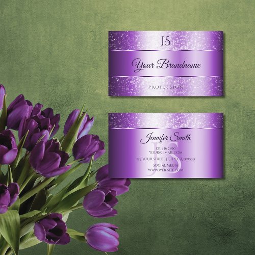 Noble Purple Gradient Sparkle Glitter and Monogram Business Card