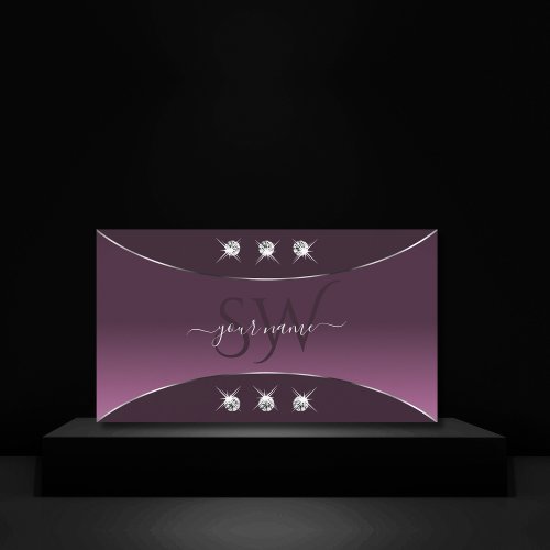 Noble Purple Silver Decor Diamonds and Monogram Business Card