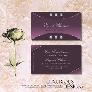 Noble Purple Silver Decor with Sparkle Diamonds Business Card