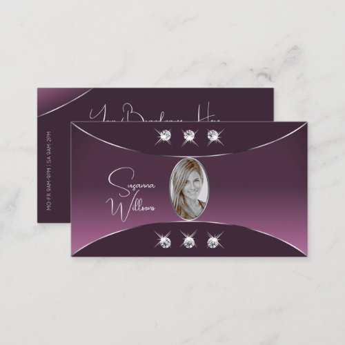 Noble Purple with Silver Decor Diamonds and Photo Business Card