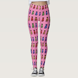 Noble Rainbow Cats Sitting on Pink Leggings