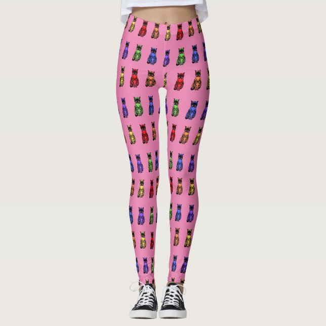 Noble Rainbow Cats Sitting on Pink Leggings (Front)