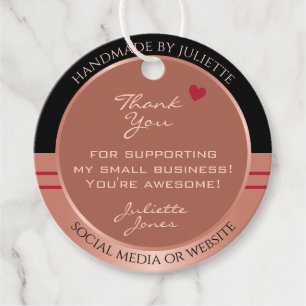 Noble Red Brown and Rose Gold Packaging Thank You Favor Tags