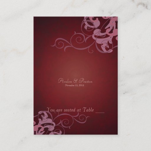 Customizable Noble Red &amp; Pink Scroll Table Placecard Business Card