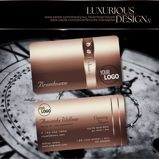 Noble Rose Gold Decor Shimmery Diamonds add Logo Business Card (Creator Uploaded)