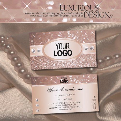 Noble Rose Golden Glitter Stars Diamonds add Logo Business Card