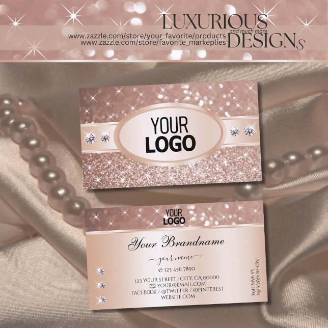 Noble Rose Golden Glitter Stars Diamonds add Logo Business Card (Creator Uploaded)