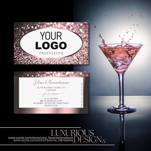 Noble Rose Pink and White Sparkle Glitter Add Logo Business Card