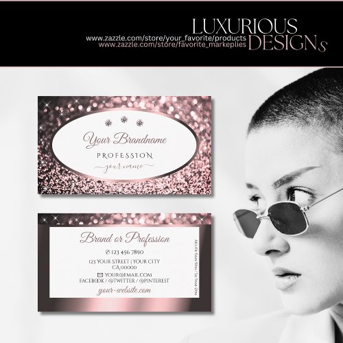 Noble Rose Pink and White Sparkle Glitter Jewels Business Card