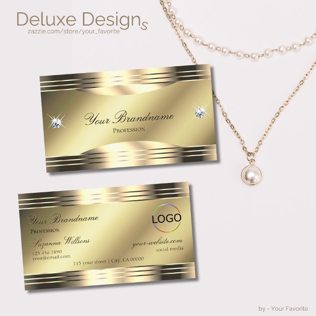 Noble Shimmery Gold with Shiny Diamonds and Logo Business Card (Creator Uploaded)