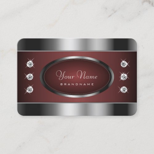 Noble Silver and Burgundy with Sparkling Diamonds Business Card