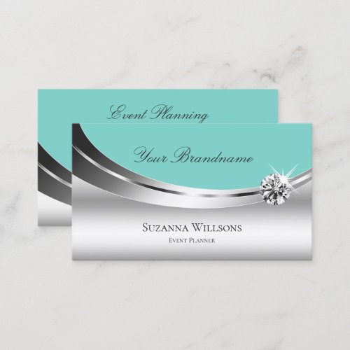 Noble Silver Decor and Teal with Sparkling Diamond Business Card