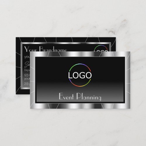 Noble Silver Frame Black Gradient Chic with Logo Business Card