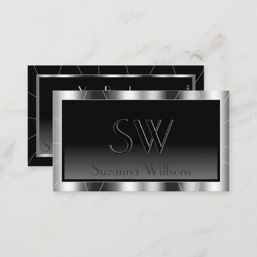 Noble Silver Frame Black Gradient with Monogram Business Card