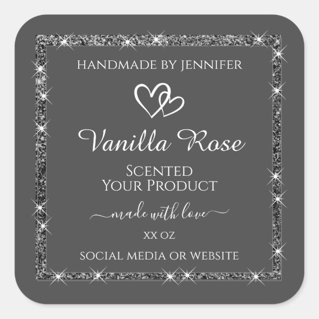 Noble Silver Glitter Gray Product Packaging Labels (Front)