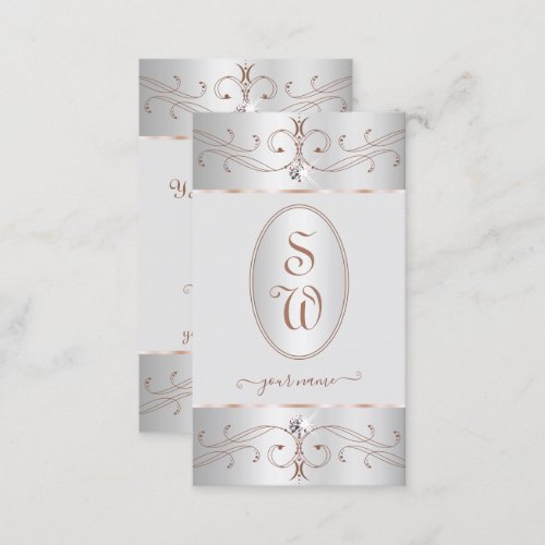 Noble Silver Rose Gold Ornate Ornaments Initials Business Card